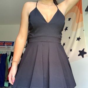 black lace skater dress